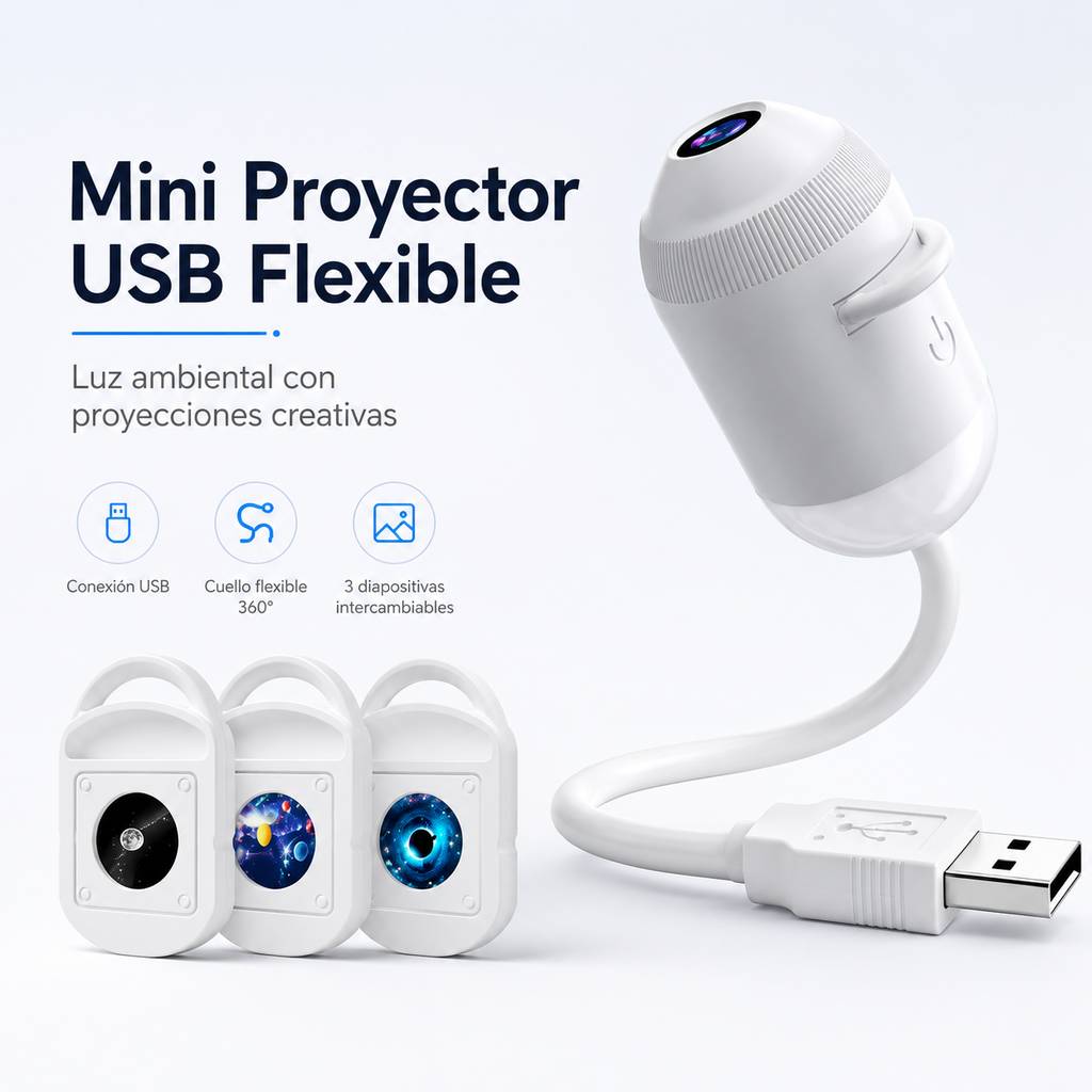 Lámpara Proyectora Galaxia USB 360° con Discos Intercambiables