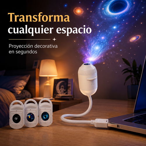 Lámpara Proyectora Galaxia USB 360° con Discos Intercambiables