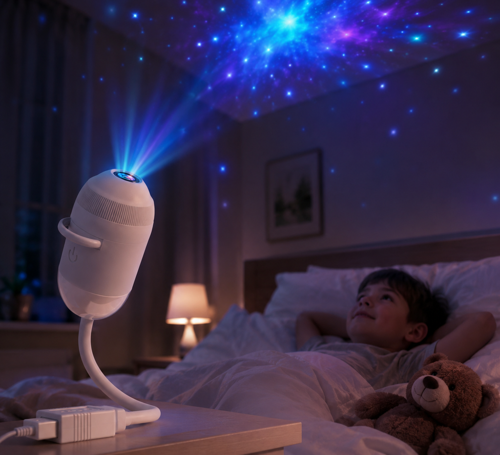 Lámpara Proyectora Galaxia USB 360° con Discos Intercambiables