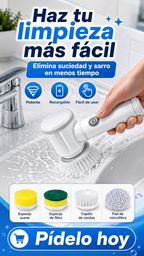 Cepillo Eléctrico Giratorio Recargable para Cocina y Baño – Incluye 6 Accesorios + Envío Gratis