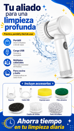 Cepillo Eléctrico Giratorio Recargable para Cocina y Baño – Incluye 6 Accesorios + Envío Gratis